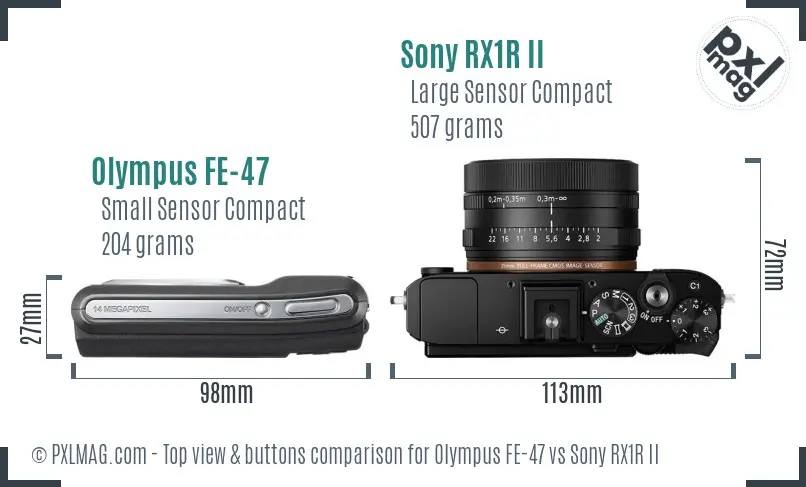 Olympus FE-47 vs Sony RX1R II top view buttons comparison