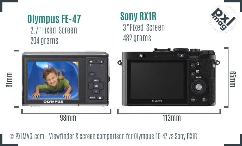 Olympus FE-47 vs Sony RX1R Screen and Viewfinder comparison