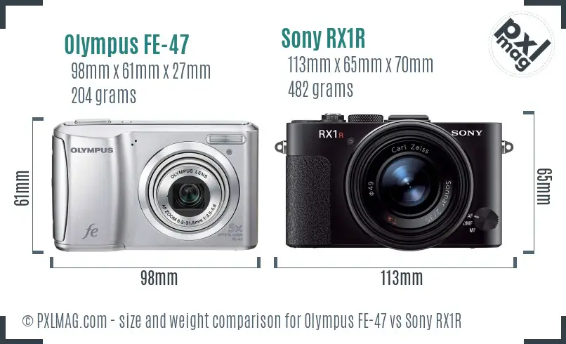 Olympus FE-47 vs Sony RX1R size comparison