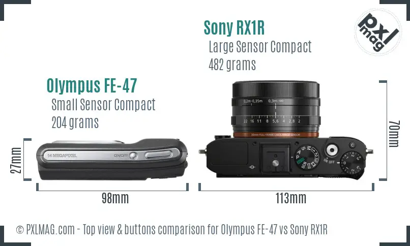 Olympus FE-47 vs Sony RX1R top view buttons comparison