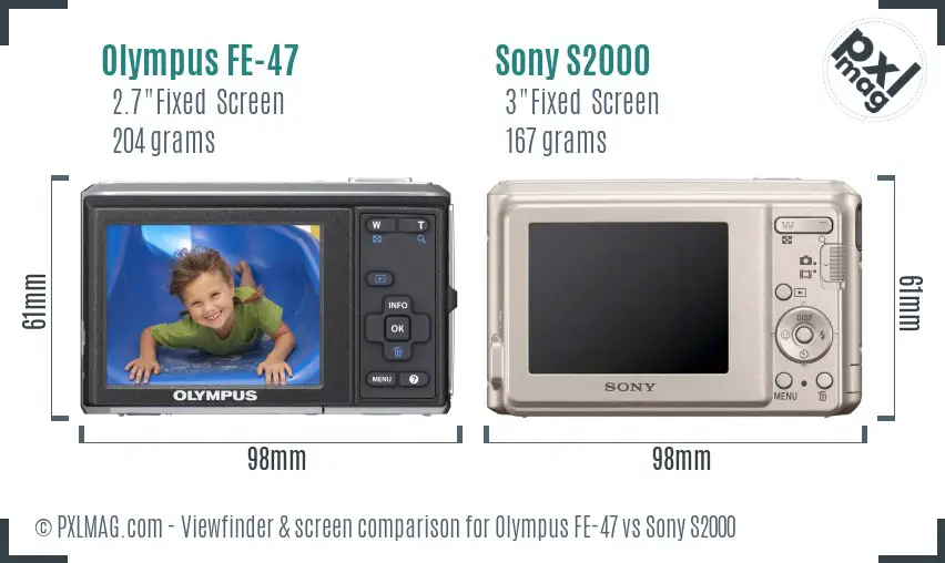 Olympus FE-47 vs Sony S2000 Screen and Viewfinder comparison Olympus FE-47 vs Sony S2000 Screen and Viewfinder comparison