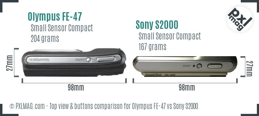 Olympus FE-47 vs Sony S2000 top view buttons comparison Olympus FE-47 vs Sony S2000 top view buttons comparison