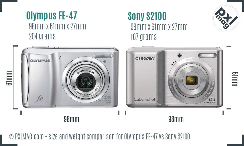 Olympus FE-47 vs Sony S2100 size comparison