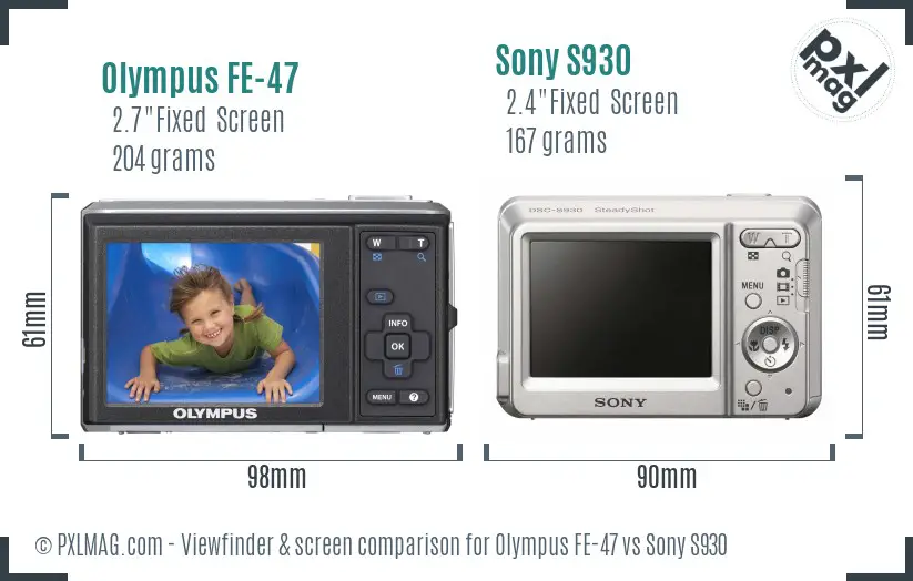Olympus FE-47 vs Sony S930 Screen and Viewfinder comparison