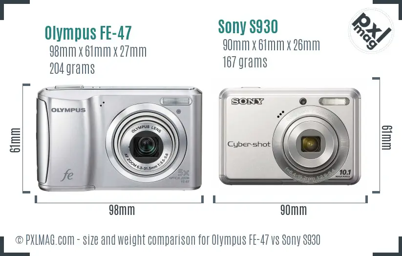 Olympus FE-47 vs Sony S930 size comparison