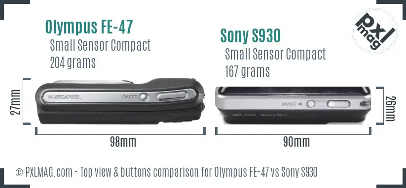 Olympus FE-47 vs Sony S930 top view buttons comparison