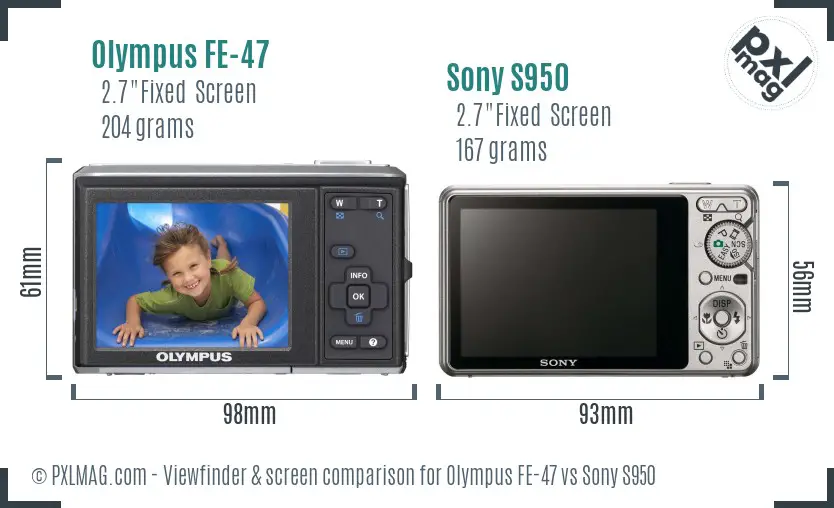 Olympus FE-47 vs Sony S950 Screen and Viewfinder comparison