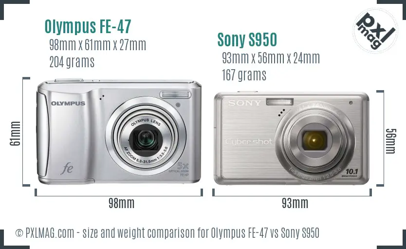 Olympus FE-47 vs Sony S950 size comparison