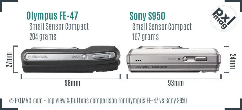 Olympus FE-47 vs Sony S950 top view buttons comparison