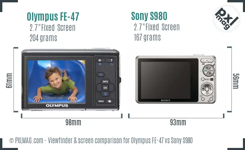 Olympus FE-47 vs Sony S980 Screen and Viewfinder comparison