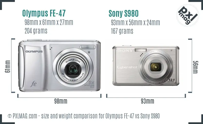 Olympus FE-47 vs Sony S980 size comparison