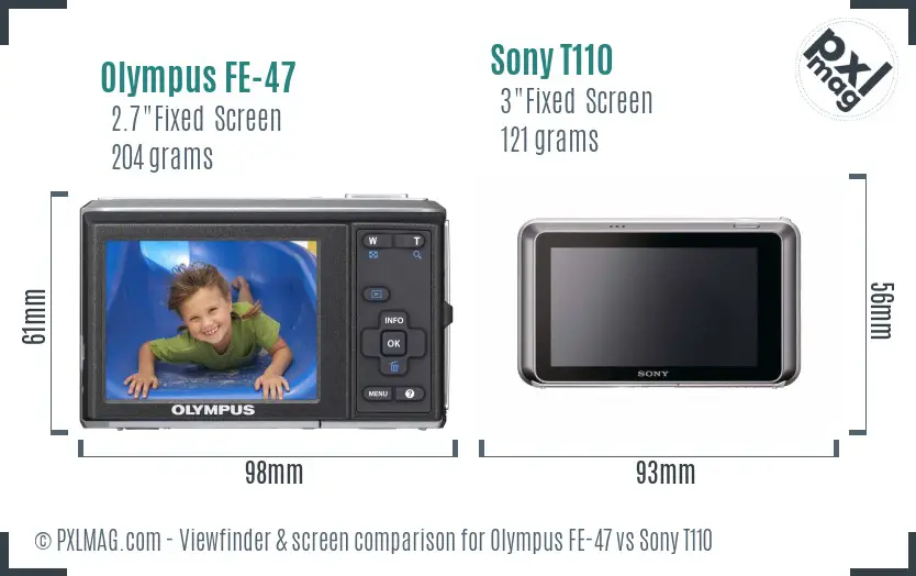 Olympus FE-47 vs Sony T110 Screen and Viewfinder comparison