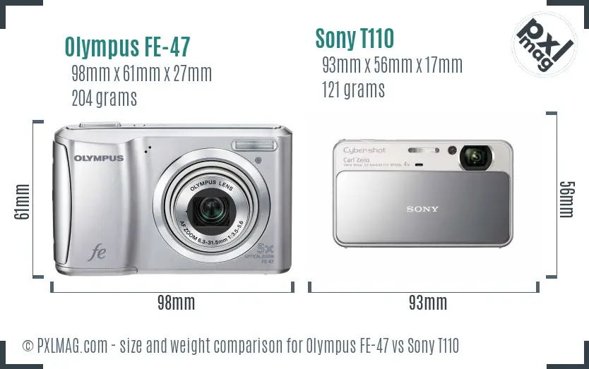 Olympus FE-47 vs Sony T110 size comparison