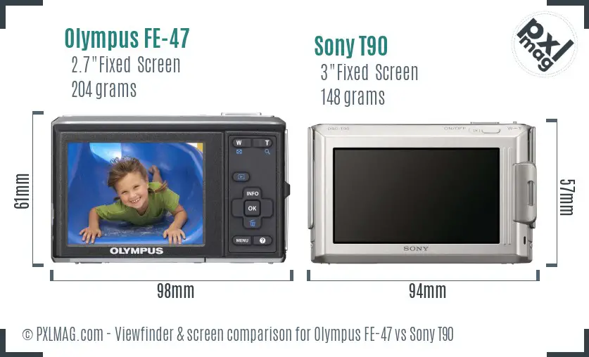 Olympus FE-47 vs Sony T90 Screen and Viewfinder comparison