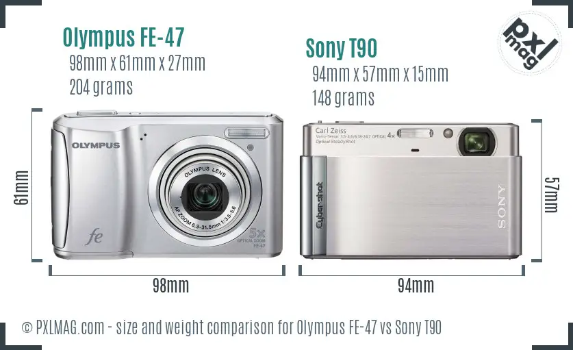 Olympus FE-47 vs Sony T90 size comparison