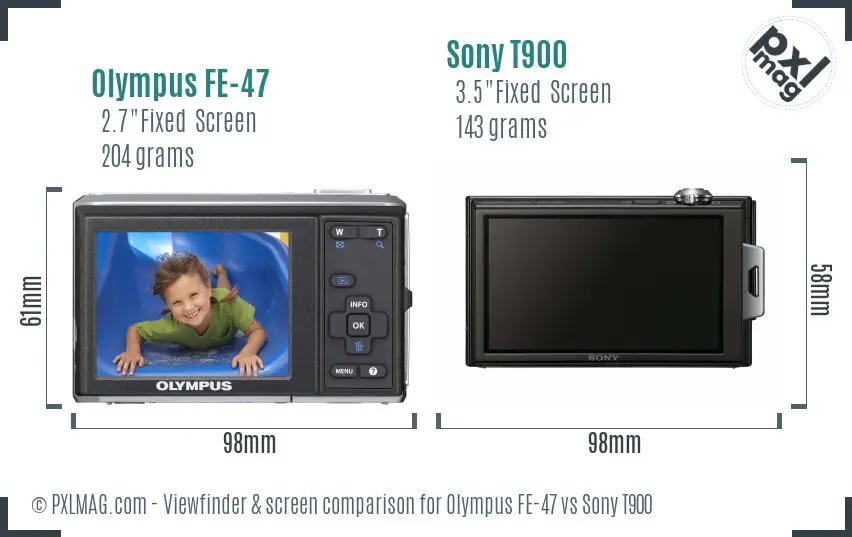 Olympus FE-47 vs Sony T900 Screen and Viewfinder comparison