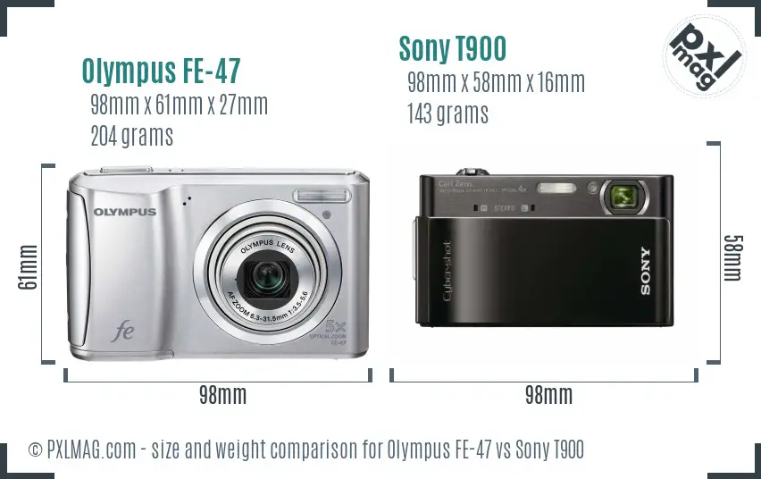 Olympus FE-47 vs Sony T900 size comparison