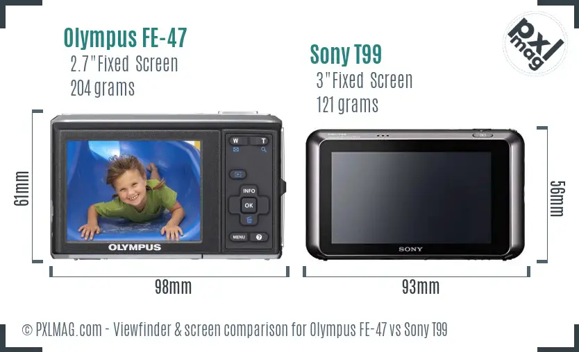 Olympus FE-47 vs Sony T99 Screen and Viewfinder comparison