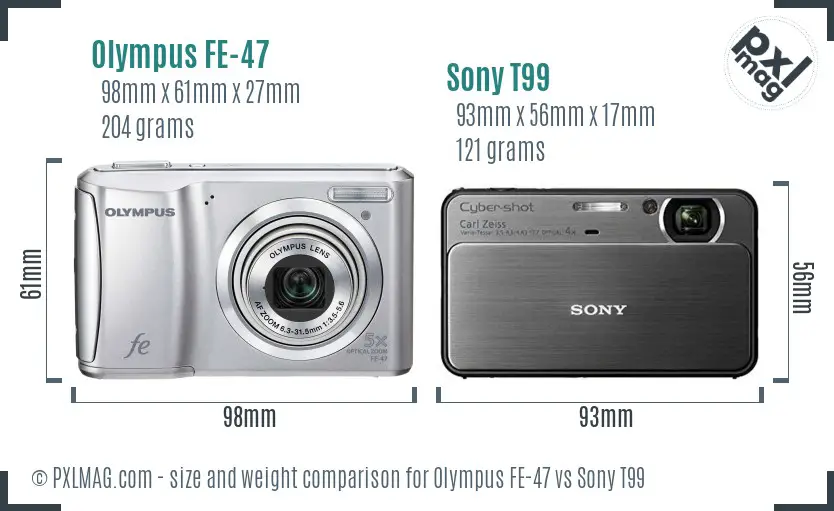 Olympus FE-47 vs Sony T99 size comparison