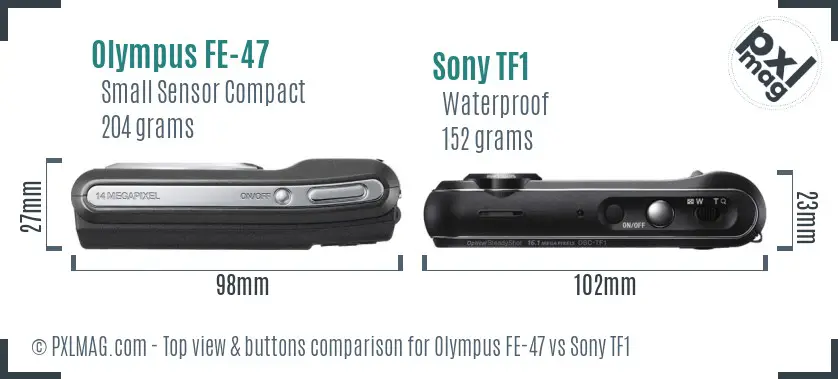 Olympus FE-47 vs Sony TF1 top view buttons comparison