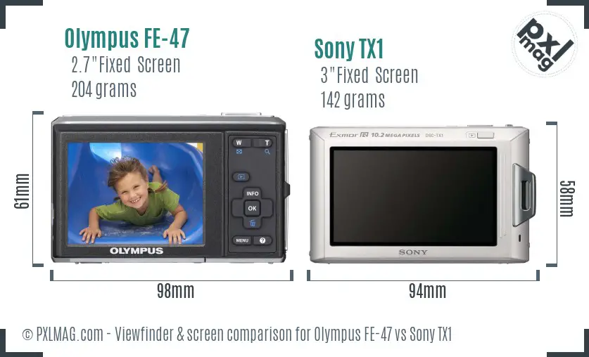 Olympus FE-47 vs Sony TX1 Screen and Viewfinder comparison