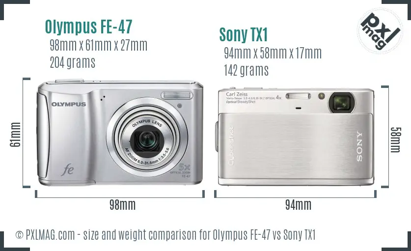 Olympus FE-47 vs Sony TX1 size comparison