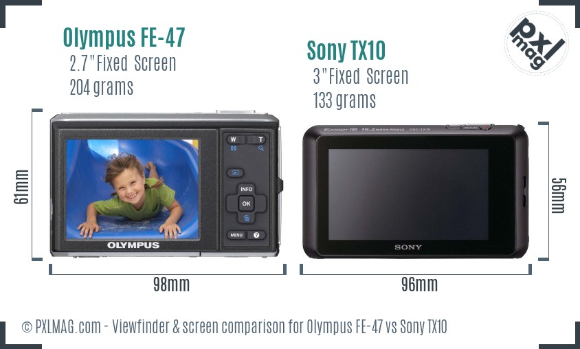 Olympus FE-47 vs Sony TX10 Screen and Viewfinder comparison