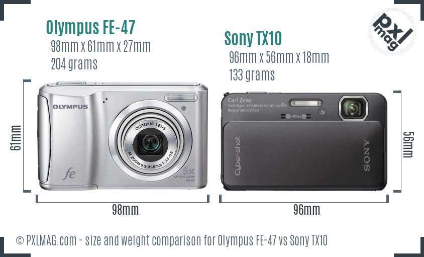 Olympus FE-47 vs Sony TX10 size comparison Olympus FE-47 vs Sony TX10 size comparison
