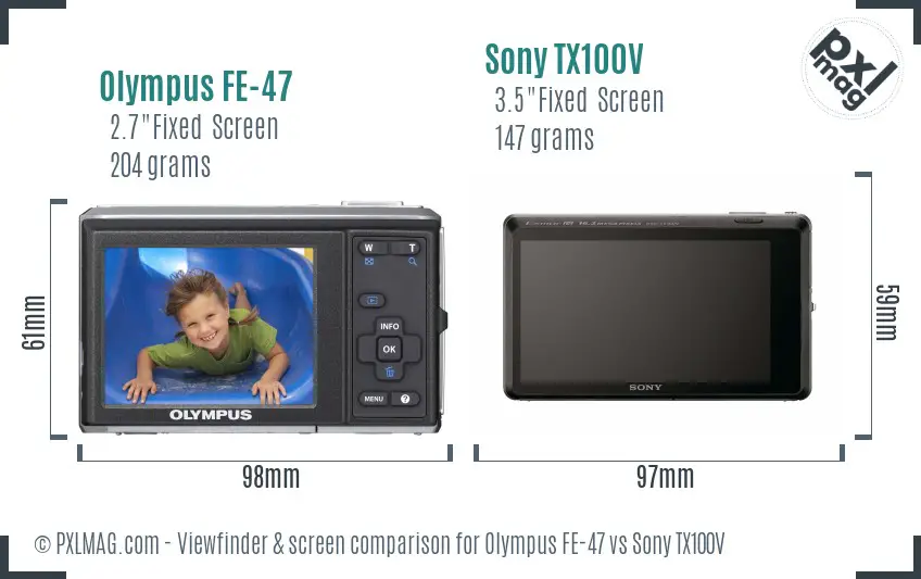 Olympus FE-47 vs Sony TX100V Screen and Viewfinder comparison