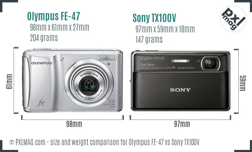 Olympus FE-47 vs Sony TX100V size comparison