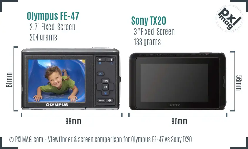Olympus FE-47 vs Sony TX20 Screen and Viewfinder comparison