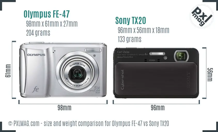 Olympus FE-47 vs Sony TX20 size comparison