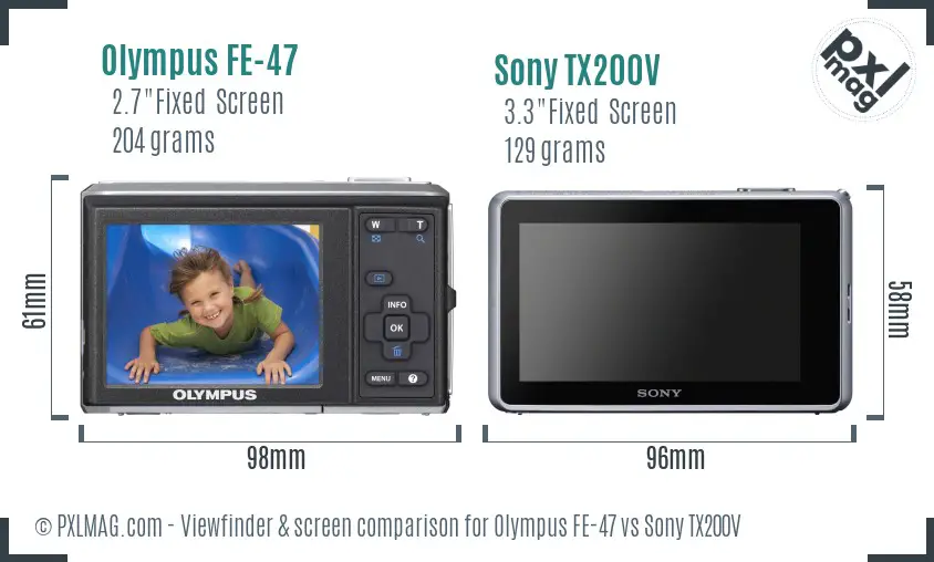 Olympus FE-47 vs Sony TX200V Screen and Viewfinder comparison Olympus FE-47 vs Sony TX200V Screen and Viewfinder comparison