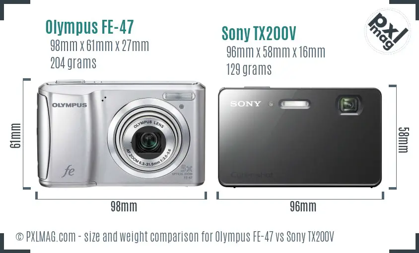 Olympus FE-47 vs Sony TX200V size comparison Olympus FE-47 vs Sony TX200V size comparison
