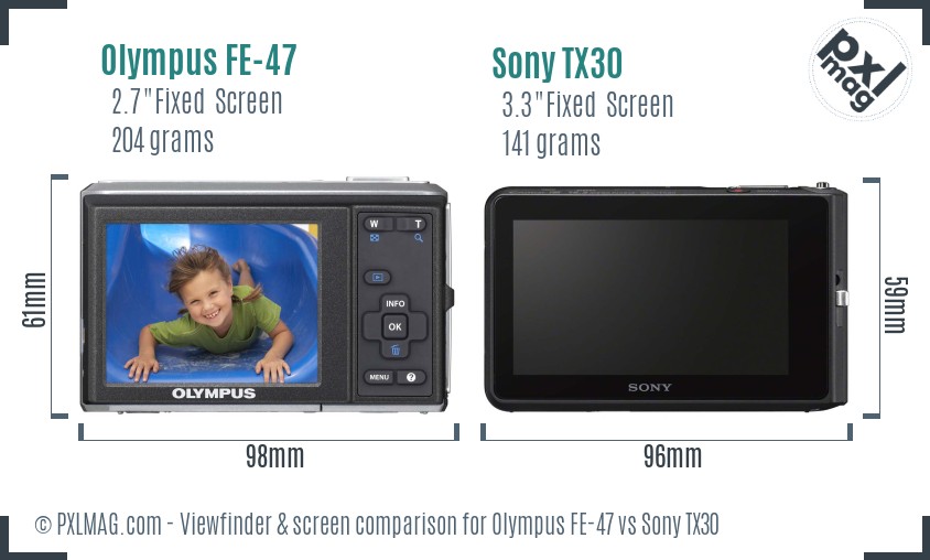Olympus FE-47 vs Sony TX30 Screen and Viewfinder comparison
