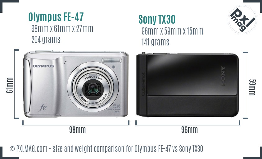 Olympus FE-47 vs Sony TX30 size comparison