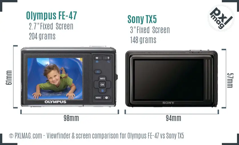Olympus FE-47 vs Sony TX5 Screen and Viewfinder comparison