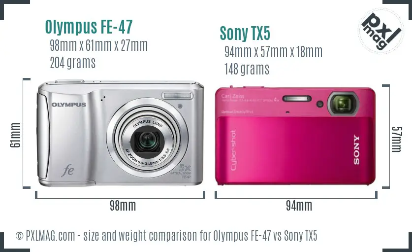 Olympus FE-47 vs Sony TX5 size comparison