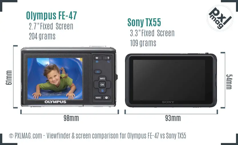 Olympus FE-47 vs Sony TX55 Screen and Viewfinder comparison