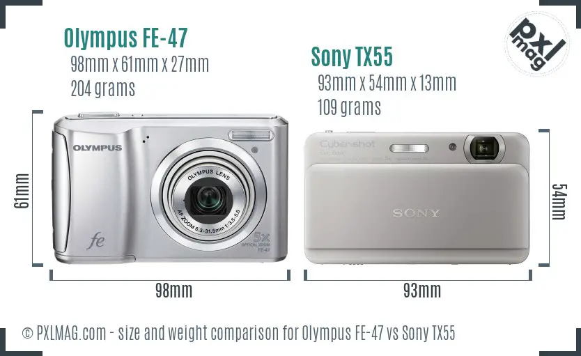 Olympus FE-47 vs Sony TX55 size comparison