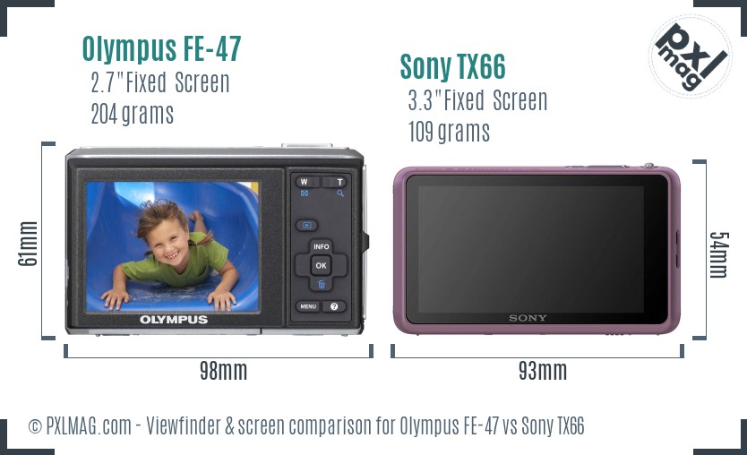 Olympus FE-47 vs Sony TX66 Screen and Viewfinder comparison