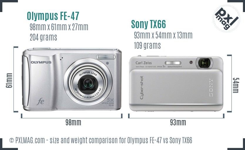Olympus FE-47 vs Sony TX66 size comparison