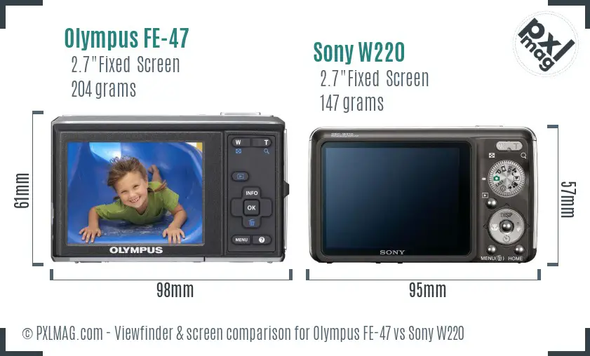 Olympus FE-47 vs Sony W220 Screen and Viewfinder comparison