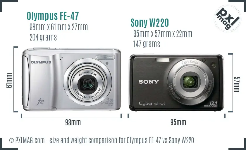 Olympus FE-47 vs Sony W220 size comparison