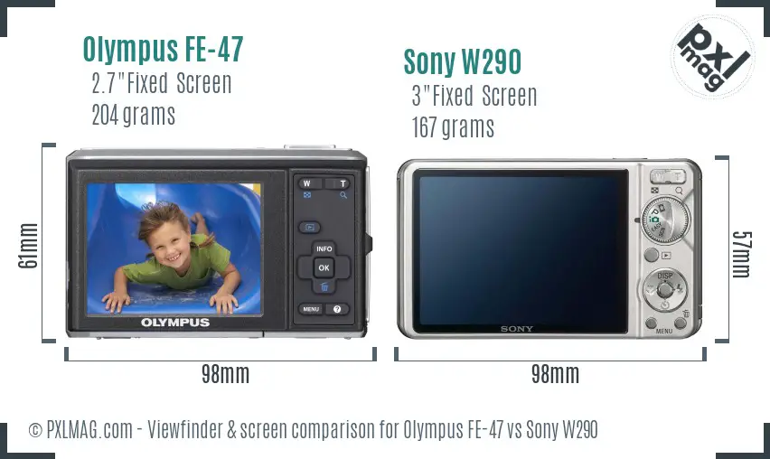 Olympus FE-47 vs Sony W290 Screen and Viewfinder comparison