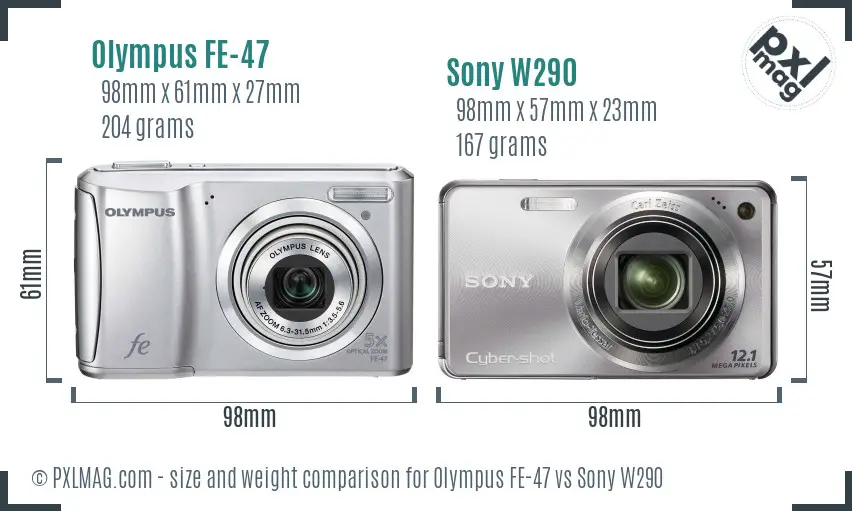 Olympus FE-47 vs Sony W290 size comparison