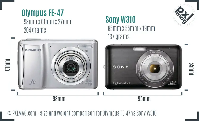 Olympus FE-47 vs Sony W310 size comparison