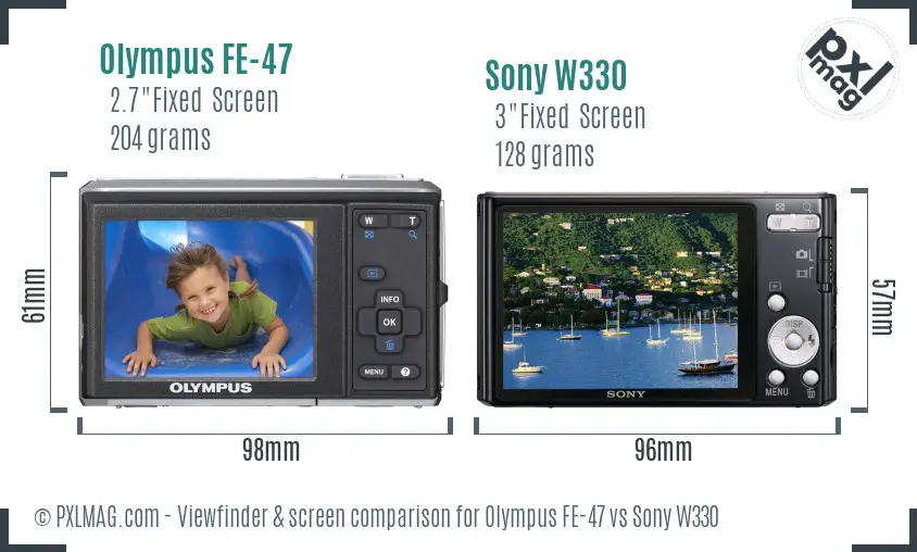 Olympus FE-47 vs Sony W330 Screen and Viewfinder comparison