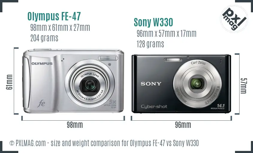 Olympus FE-47 vs Sony W330 size comparison