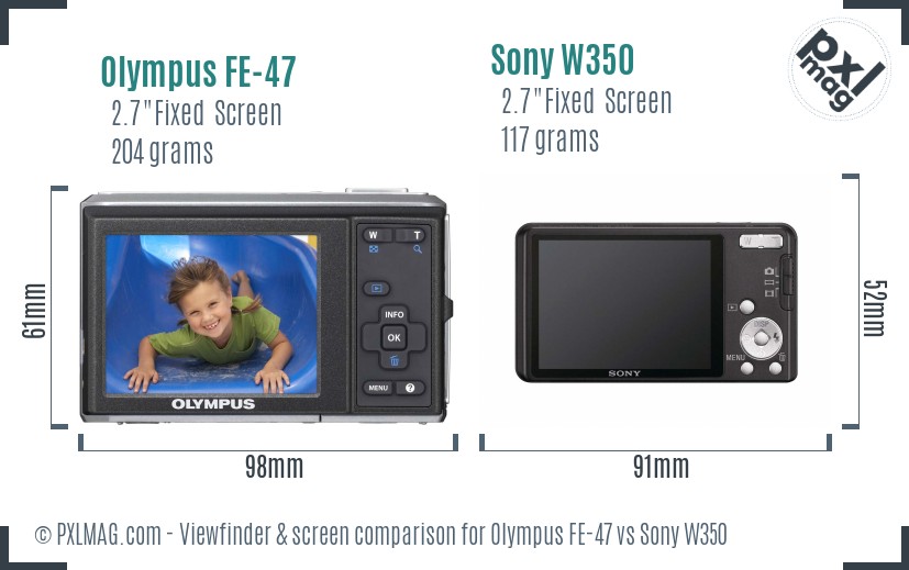 Olympus FE-47 vs Sony W350 Screen and Viewfinder comparison